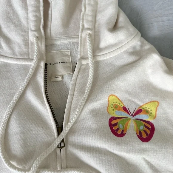 A&E Cream Hoodie with Colorful Butterfly Design - Picture 3 of 4